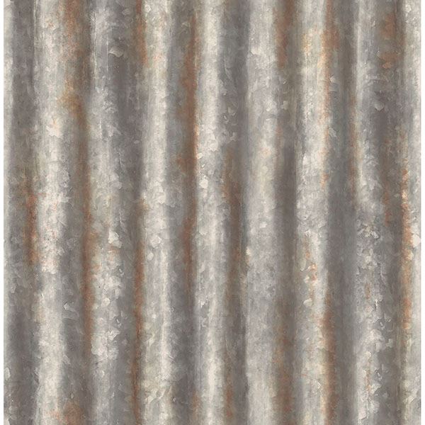 Brewster Wallcovering-Alloy Silver Corrugated Metal Wallpaper