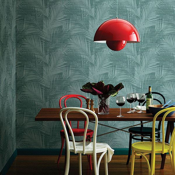 Motmot Turquoise Palm Wallpaper  | Brewster Wallcovering