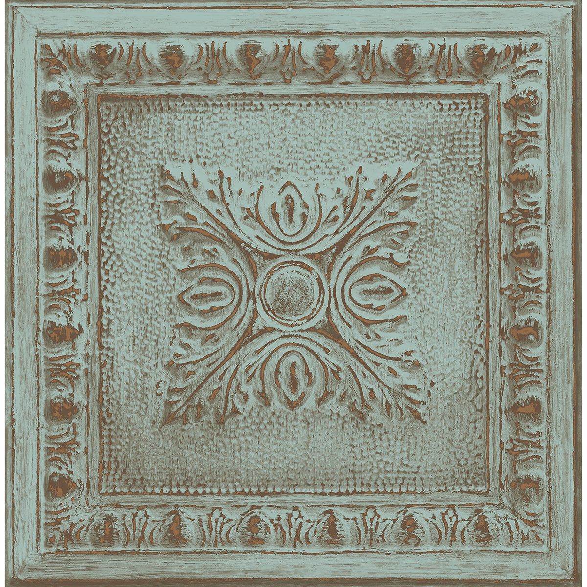 Brewster Wallcovering-Hillman Turquoise Ornamental Tin Tile Wallpaper
