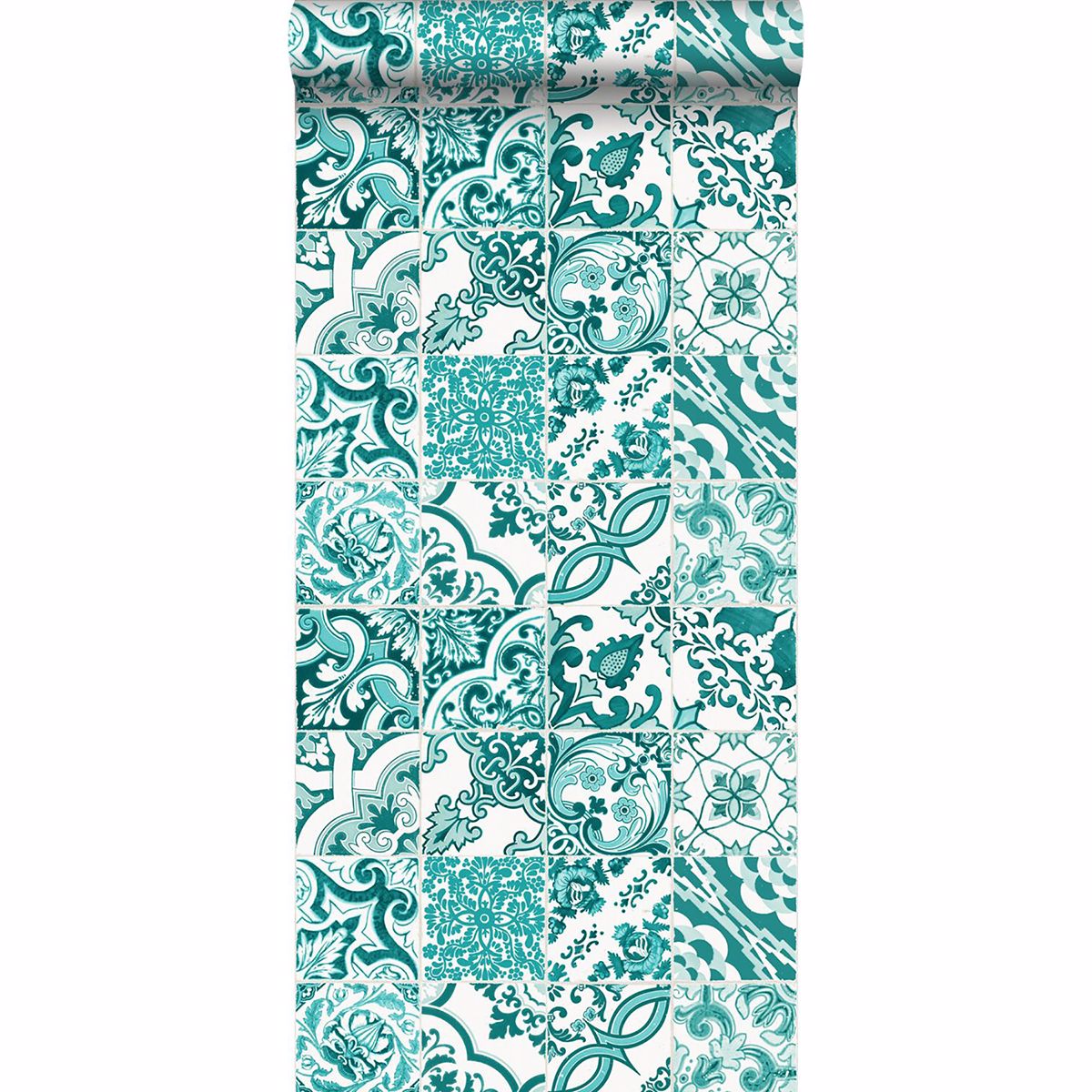 Cohen Turquoise Tile Wallpaper  | Brewster Wallcovering