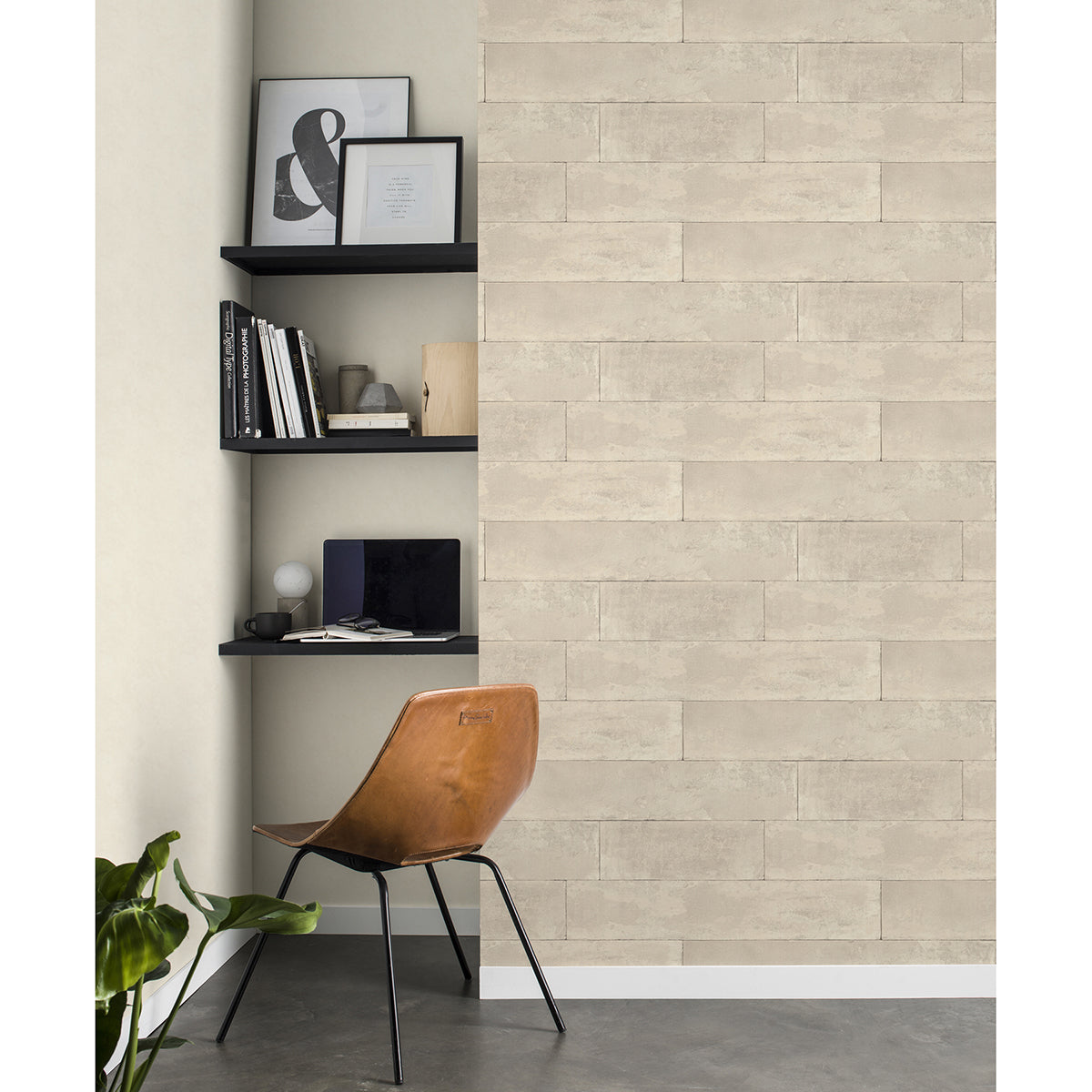 Lanier Neutral Stone Plank Wallpaper  | Brewster Wallcovering