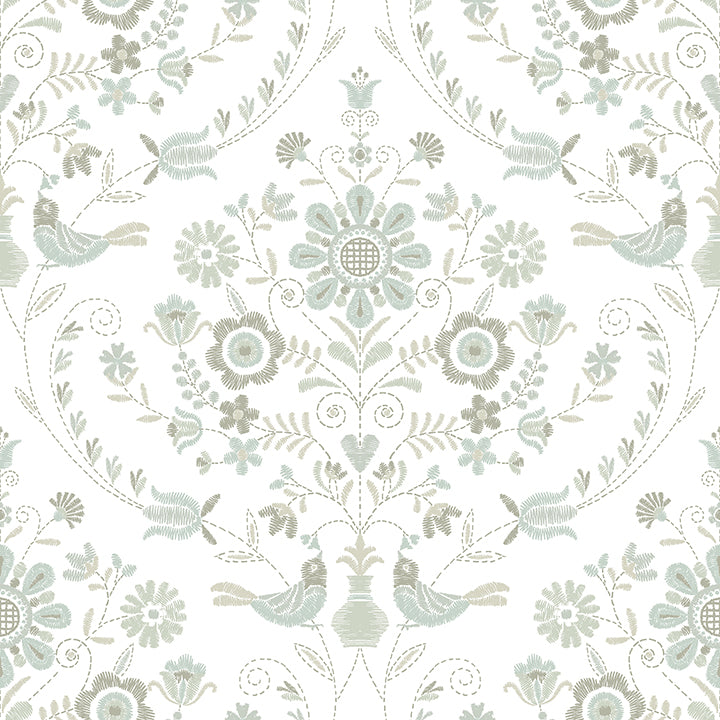 Picture of Britt Neutral Embroidered Damask Wallpaper