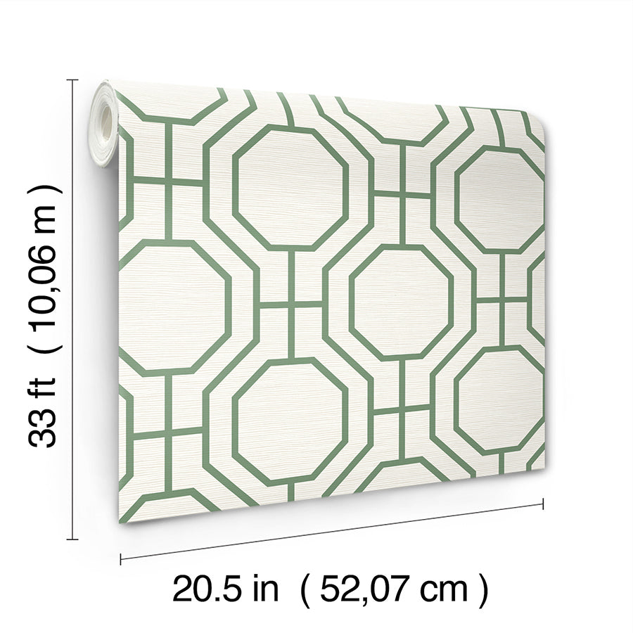 Manor Green Geometric Trellis Wallpaper  | Brewster Wallcovering
