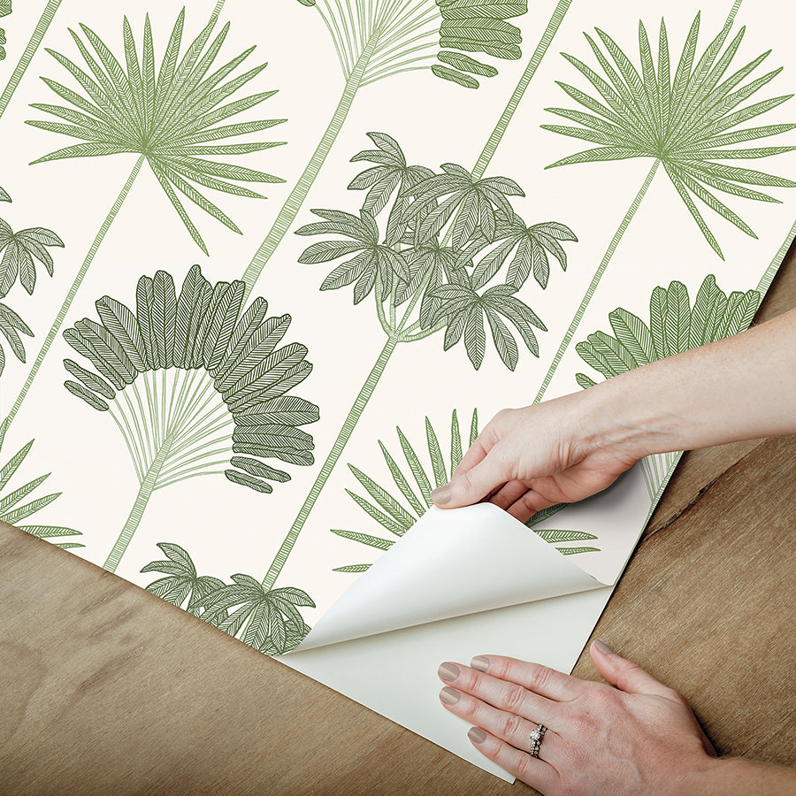 Kentia Green Peel and Stick Wallpaper  | Brewster Wallcovering