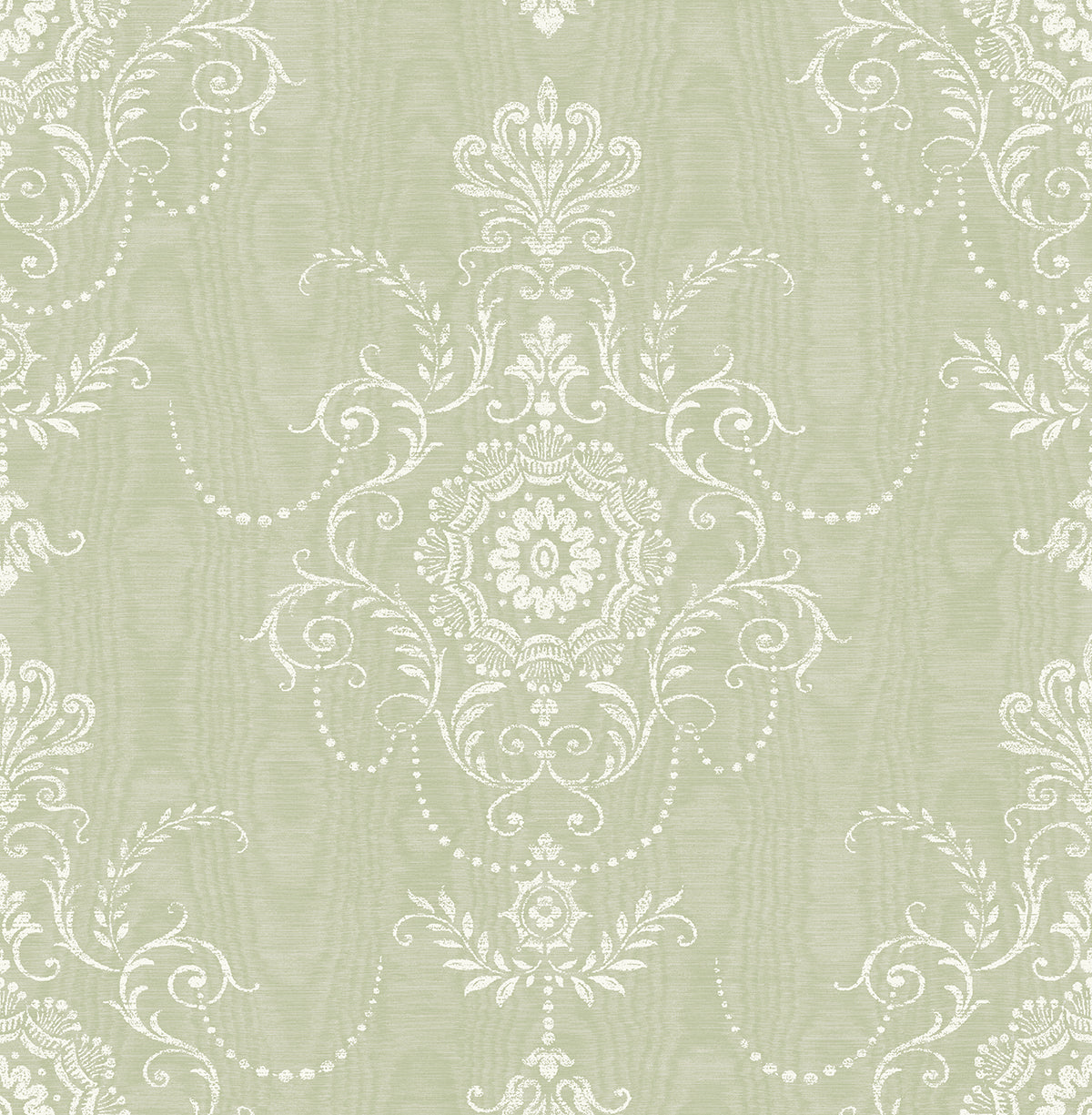 Seabrook Designs FC60304 French Country Colette Cameo  Wallpaper Washed Green