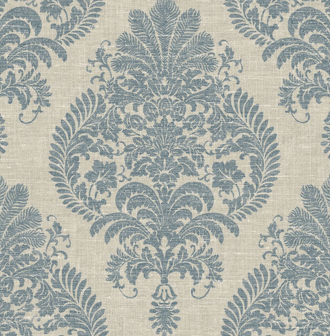 Lillian August LN10402 Luxe Retreat Antigua Damask  Wallpaper Air Force Blue and Alabaster