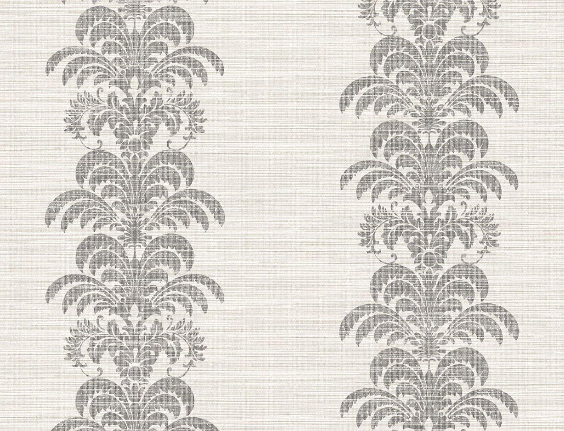 Lillian August LN10500 Luxe Retreat Palm Frond Stripe Stringcloth  Wallpaper Charcoal and Ivory
