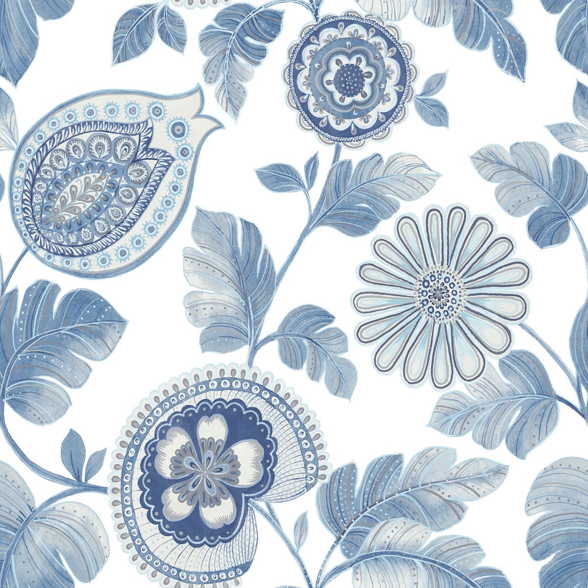 Seabrook Designs RY31202 Boho Rhapsody Calypso Paisley Leaf  Wallpaper Blue Oasis and Ivory
