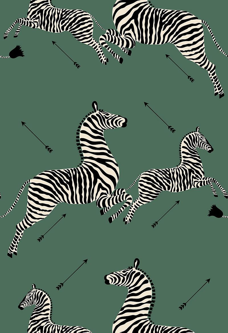 Scalamandre Wallpaper SC 0004WP81388MV Zebras - Vinyl Serengeti Green