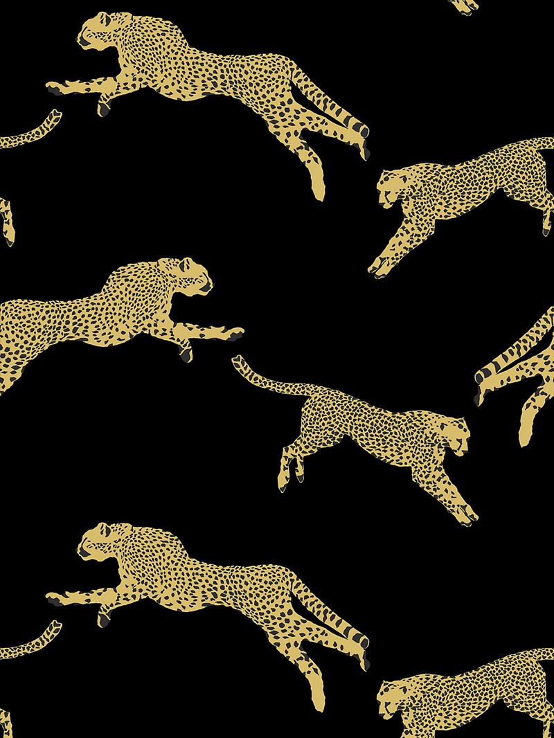 Scalamandre Wallpaper SC 0006WP88449 Leaping Cheetah Black Magic