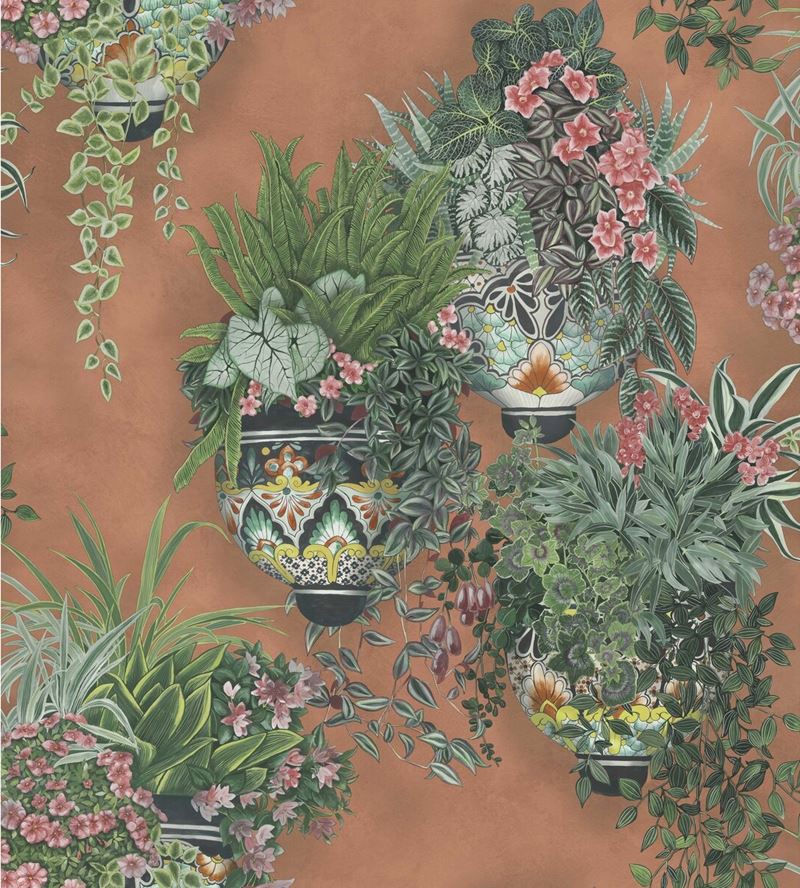 Cole & Son Wallpaper 117/9025.CS Talavera Rose & Spring Green On Terracotta
