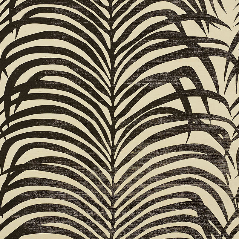 Schumacher Wallpaper 5008222 Zebra Palm Sisal Black On Ivory