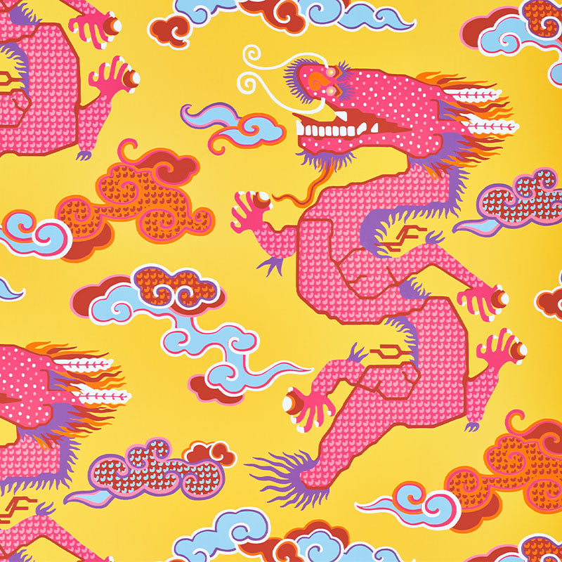 Schumacher Wallpaper 5010601 Magical Ming Dragon Yellow