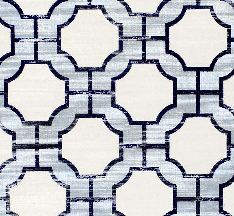 Phillip Jeffries Wallpaper 5194 Imperial Gates Periwinkle And Navy On White Manila Hemp