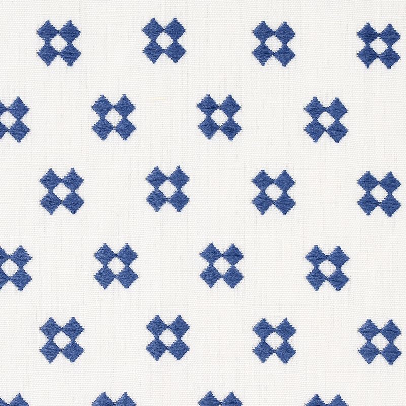 Schumacher Fabric 82121 Thandie Embroidery Blue On Ivory