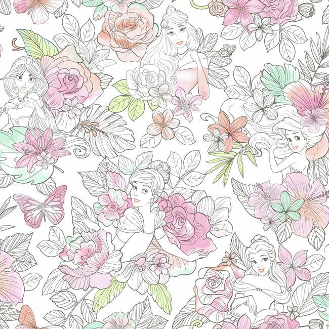 York Wallpaper DI0966 Disney Princess Royal Floral