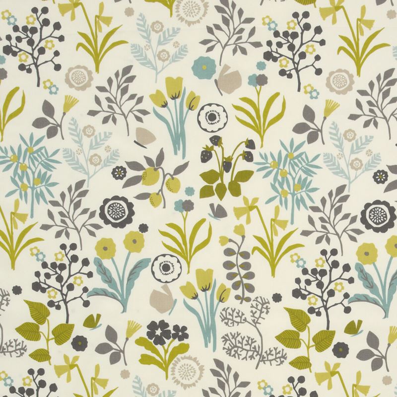 Clarke and Clarke Fabric F0991-1 Frida Charteuse/Charcoal
