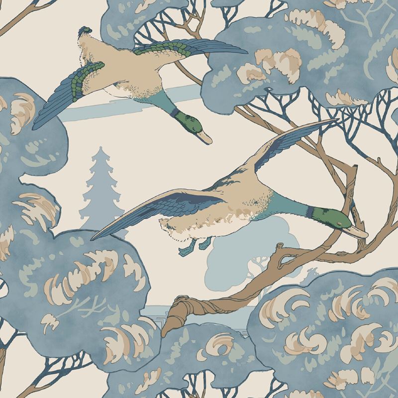 Mulberry Wallpaper FG102.H101 Grand Flying Ducks Blue